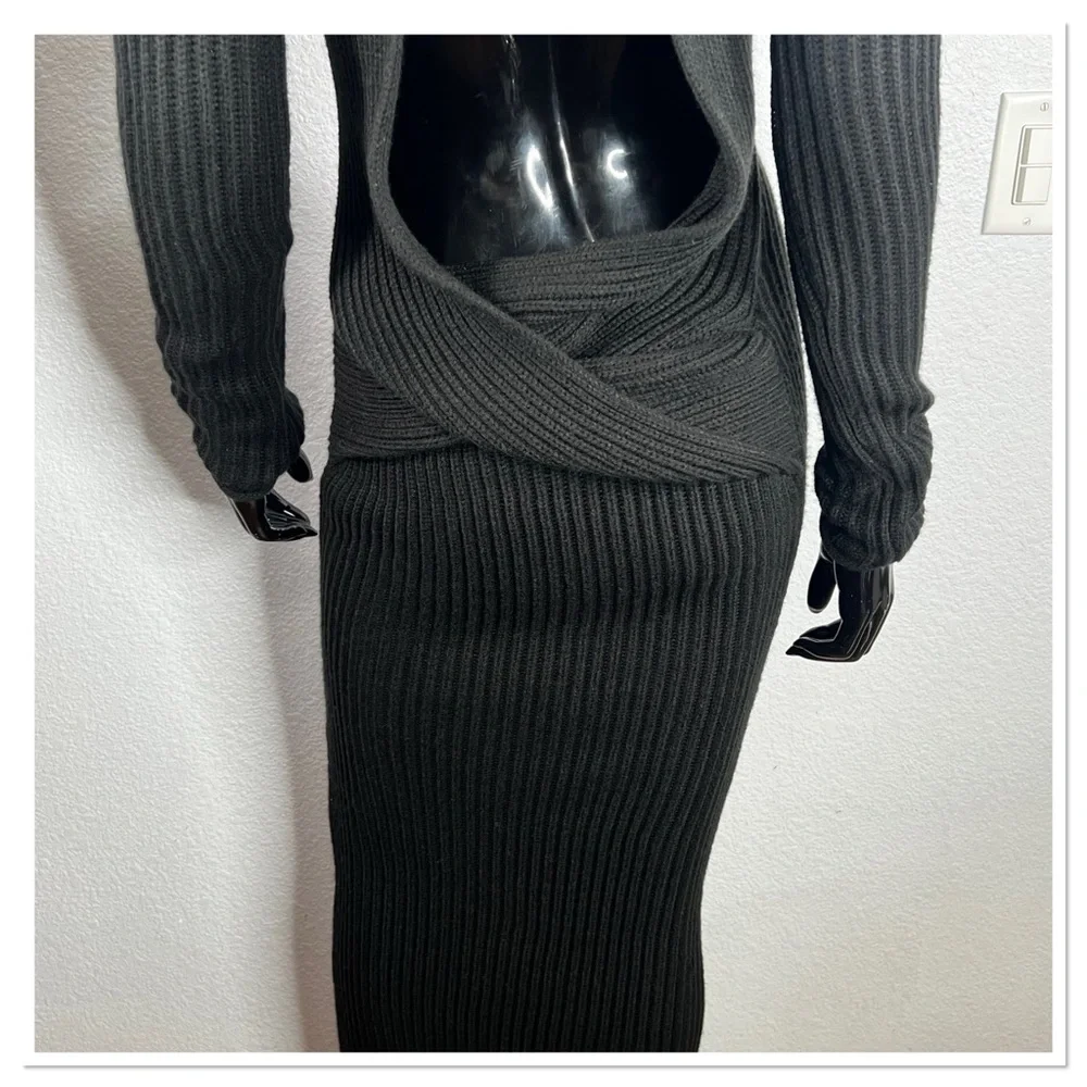 JLUXLABEL Black Long Sleeve Ribbed Open Back Maxi Dress - Picture 8 of 10